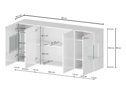 Aparador Egypt con 4 puertas con inserciones de cristal expositor blanco brillo 180x40x80 cm