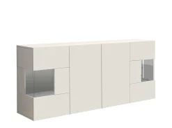 Aparador Egypt con 4 puertas con inserciones de cristal expositor blanco brillo 180x40x80 cm