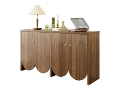 Aparador elegante con aspecto de nogal - 147 x 40 x 80 cm - con 4 puertas + estantes regulables - MDF - natural