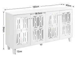 Aparador elegante con espejo blanco, aparador versátil – 4 puertas, estante ajustable