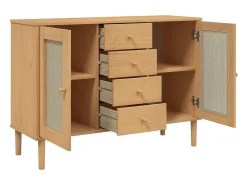 Aparador en imitación ratán marrón 112x40x80cm madera maciza de pino