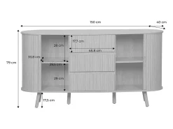 Aparador escandinavo efecto madera ranurada con 2 puertas correderas,