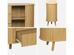 Aparador escandinavo efecto madera ranurada con 2 puertas correderas,