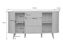 Aparador escandinavo efecto madera ranurada con 2 puertas correderas,