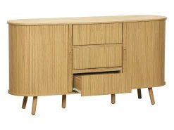 Aparador escandinavo efecto madera ranurada con 2 puertas correderas,