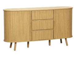 Aparador escandinavo efecto madera ranurada con 2 puertas correderas,