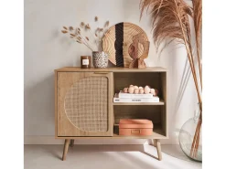 Aparador estilo escandinavo con madera redondeada, 80cm natural