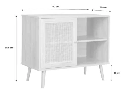Aparador estilo escandinavo con 1 puerta de caña, 80cm madera oscura