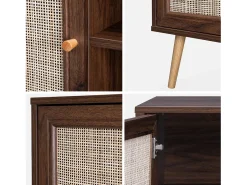 Aparador estilo escandinavo con 1 puerta de caña, 80cm madera oscura