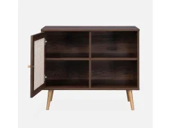Aparador estilo escandinavo con 1 puerta de caña, 80cm madera oscura