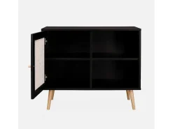 Aparador estilo escandinavo con 1 puerta de caña, 80cm negro