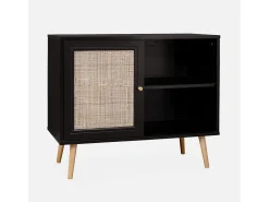 Aparador estilo escandinavo con 1 puerta de caña, 80cm negro