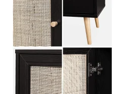 Aparador estilo escandinavo con 1 puerta de caña, 80cm negro