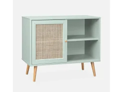 Aparador estilo escandinavo con 1 puerta de caña, 80cm verde celadón