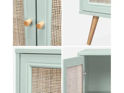 Aparador estilo escandinavo con 1 puerta de caña, 80cm verde celadón