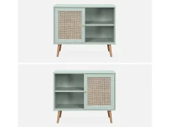 Aparador estilo escandinavo con 1 puerta de caña, 80cm verde celadón