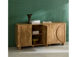Aparador exótico efecto madera con 4 puertas, 155cm efecto madera miel