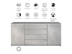 Aparador Faro V2 – Mueble con 2 Puertas y 4 Cajones, Armario con Tira de Luz LED, antracita mate / negro de alto brillo (166,5 x 75,5 x 35)