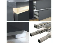 Aparador Faro V2 – Mueble con 2 Puertas y 4 Cajones, Armario con Tira de Luz LED, antracita mate / burdeos de alto brillo (166,5 x 75,5 x 35)