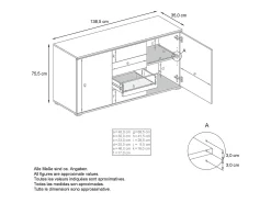 Aparador Faro V1 – Mueble con 2 Puertas y 4 Cajones, Armario con Tira de Luz LED, antracita mate / crema de alto brillo (138,5 x 75,5 x 35)