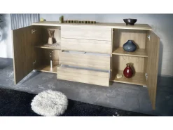 Aparador Faro V2 – Mueble con 2 Puertas y 4 Cajones, Armario con Tira de Luz LED, Roble Evoke / Roble Evoke (166,5 x 75,5 x 35)