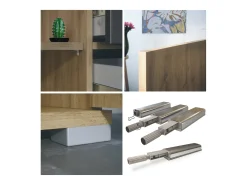 Aparador Faro V2 – Mueble con 2 Puertas y 4 Cajones, Armario con Tira de Luz LED, Roble Evoke / gris de alto brillo (166,5 x 75,5 x 35)