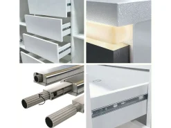 Aparador Faro V1 – Mueble con 2 Puertas y 4 Cajones, Armario con Tira de Luz LED, blanco mate / roble natural (138,5 x 75,5 x 35)