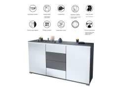 Aparador Faro V1 – Mueble con 2 Puertas y 4 Cajones, Armario con Tira de Luz LED, antracita mate / antracita mate (138,5 x 75,5 x 35)