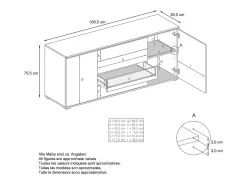 Aparador Faro V2 – Mueble con 2 Puertas y 4 Cajones, Armario con Tira de Luz LED, blanco mate / burdeos de alto brillo (166,5 x 75,5 x 35)