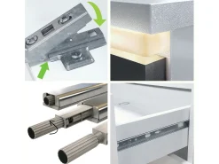 Aparador Faro V2 – Mueble con 2 Puertas y 4 Cajones, Armario con Tira de Luz LED, blanco mate / burdeos de alto brillo (166,5 x 75,5 x 35)