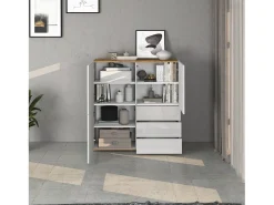Aparador Garda con 3 puertas y 3 cajones blanco brillo y roble 102x35x110 cm
