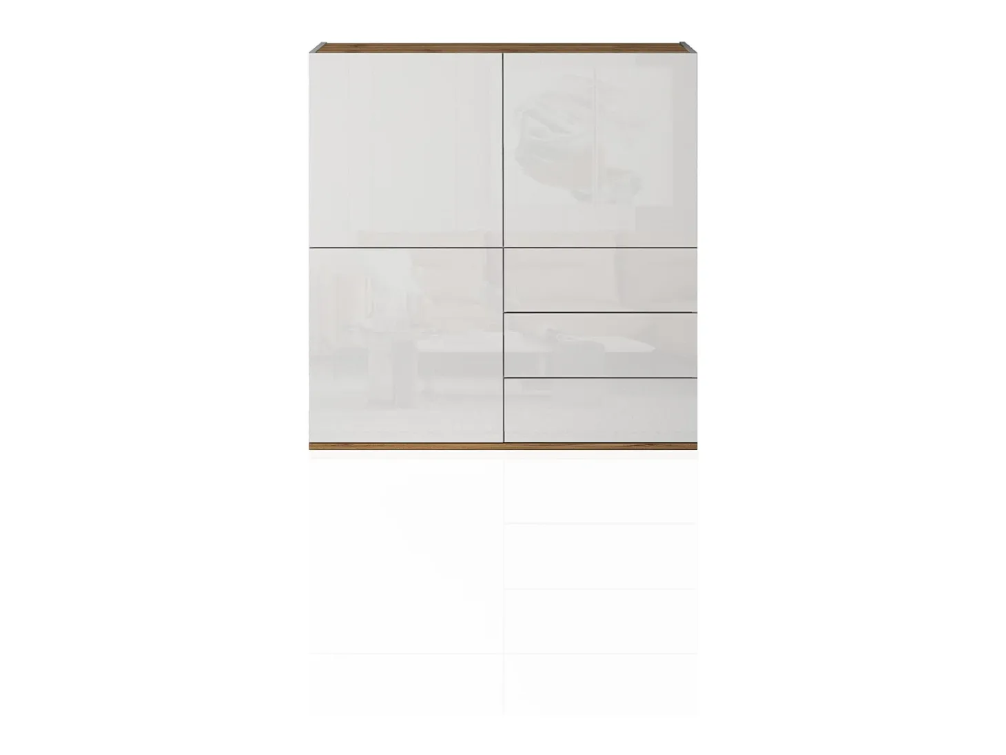 Aparador Garda con 3 puertas y 3 cajones blanco brillo y roble 102x35x110 cm