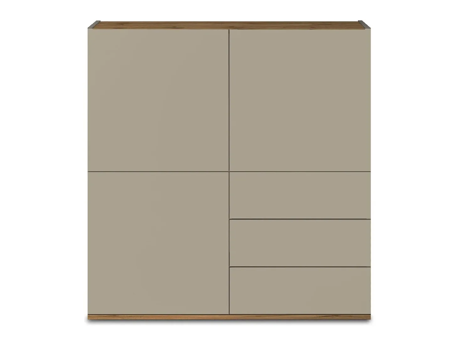 Aparador Garda con 3 puertas y 3 cajones topo mate y roble 102x35x110 cm