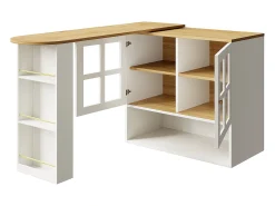 Aparador giratorio con estantes y espacio de almacenaje abierto, 2 puertas, blanco - para dormitorio y salón
