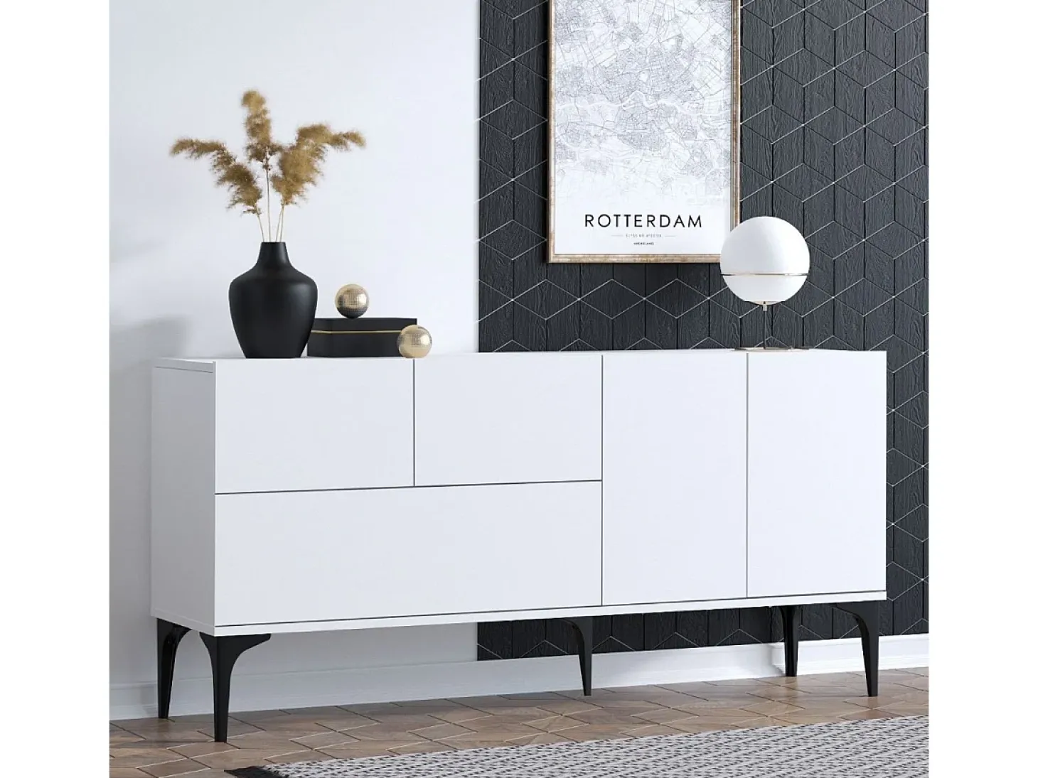 Aparador Glis DEC0023 blanco negro 150x35x75 cm