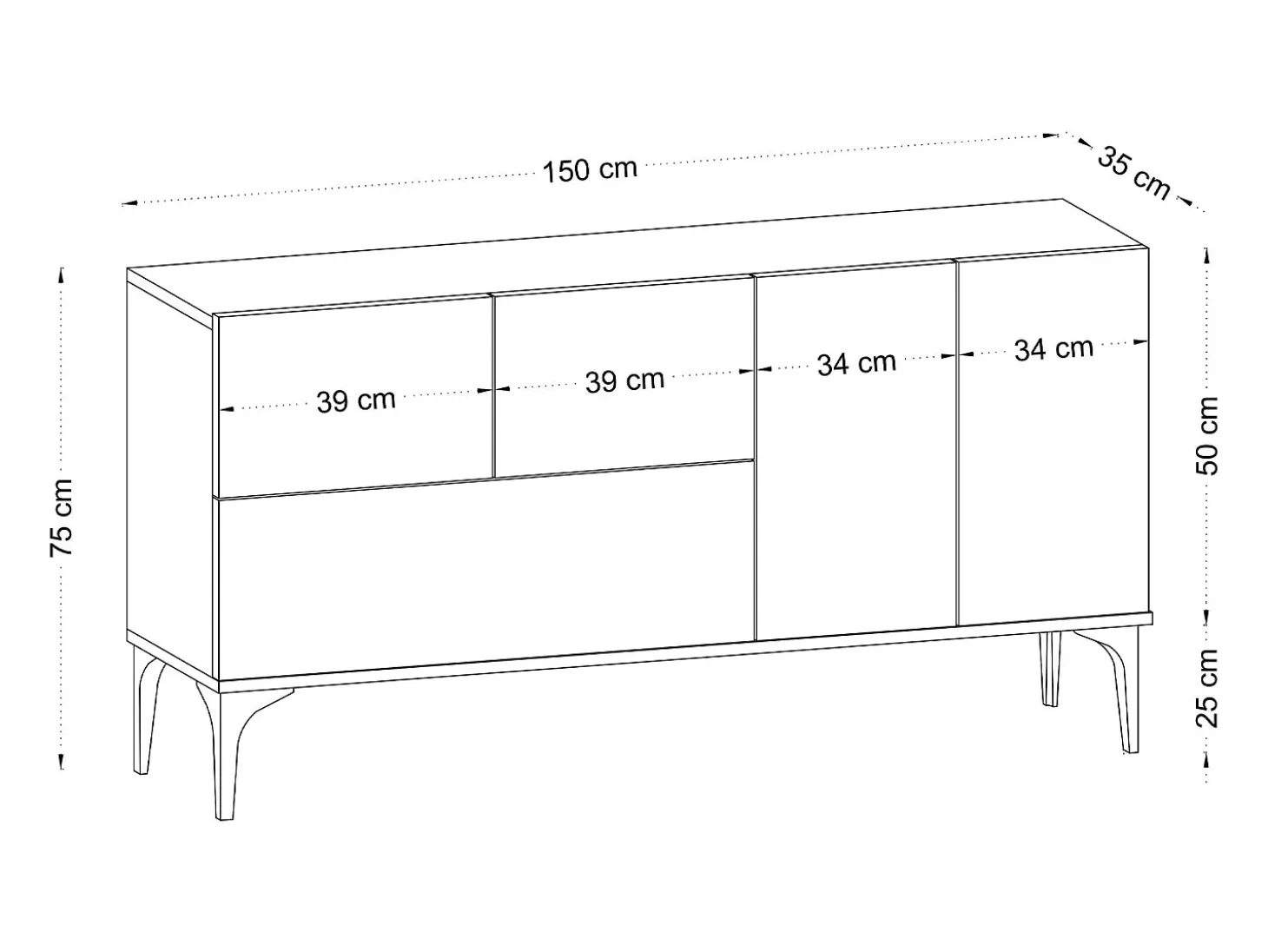 Aparador Glis DEC0023 blanco negro 150x35x75 cm