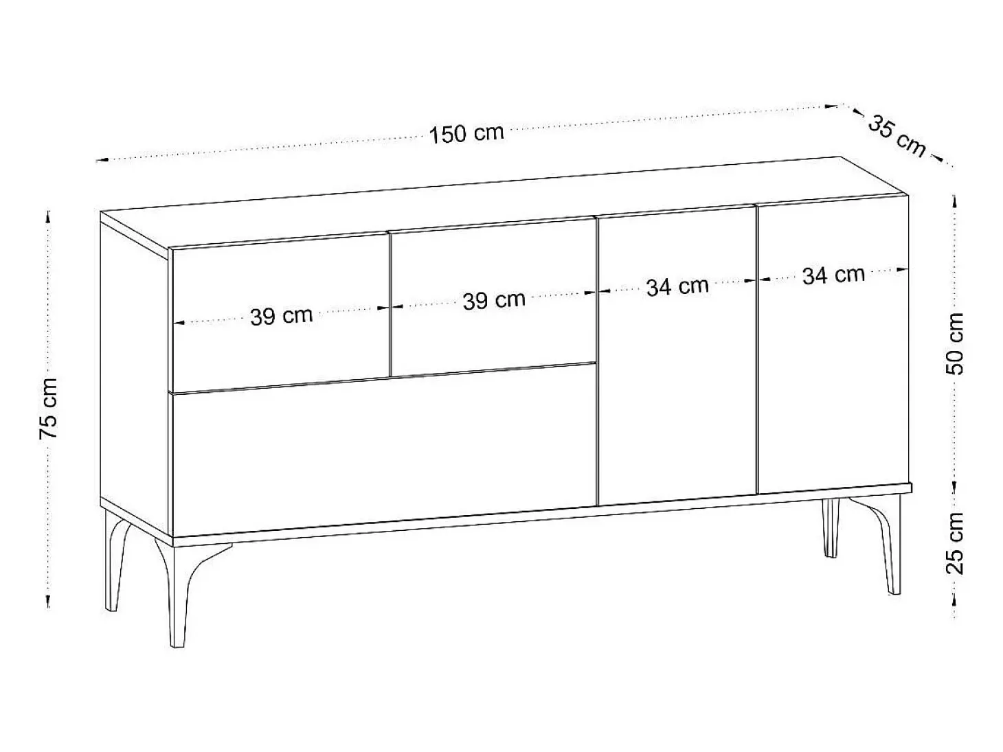 Aparador Glis DEC0023 blanco negro 150x35x75 cm