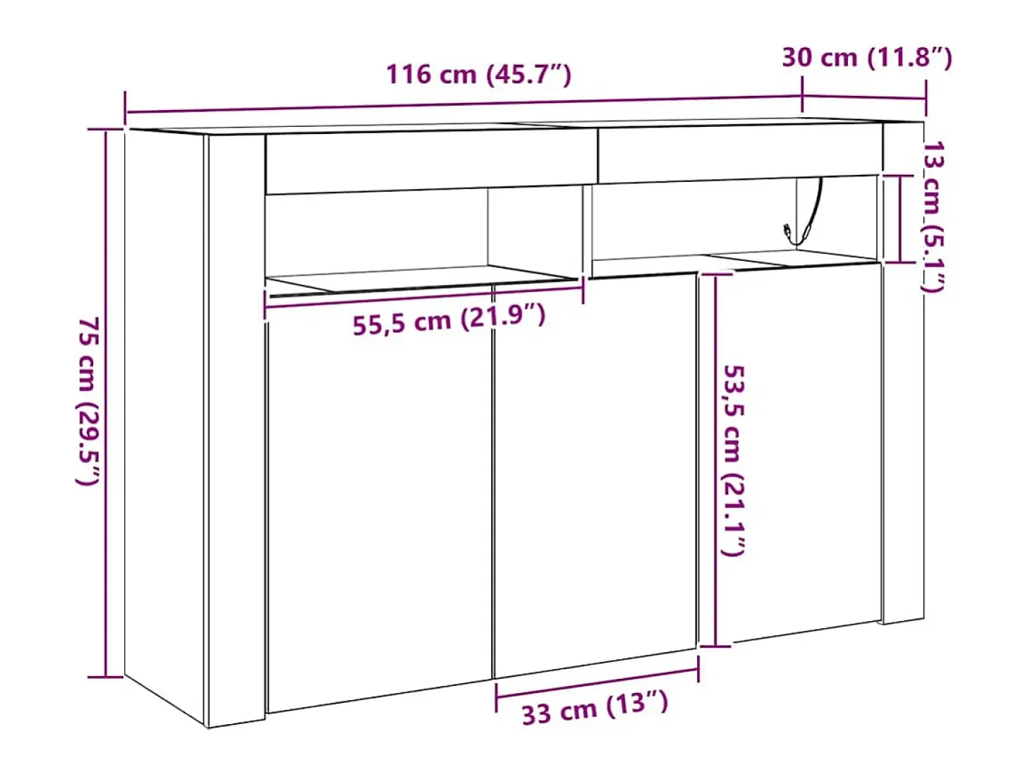 Aparador Gris Concreto 116 x 30 x 75 cm Madera de ingeniería