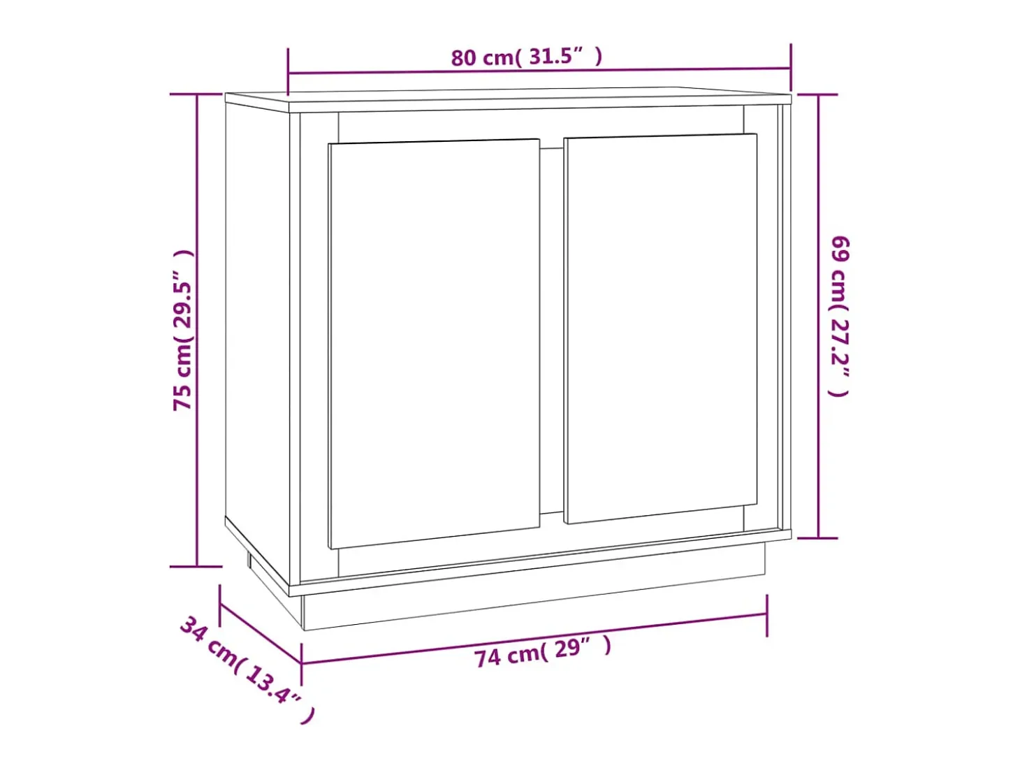 Aparador gris hormigón 80x34x75 cm madera de ingeniería