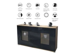 Aparador Grömitz V1 – Mueble con 2 Puertas Grandes y 4 Cajones, Roble Evoke/negro mate (138,5 x 75,5 x 35)
