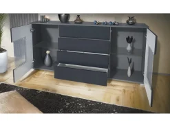 Aparador Grömitz V2 – Mueble con 2 Puertas Grandes y 4 Cajones, antracita mate/gris arena de alto brillo (166,5 x 75,5 x 35)
