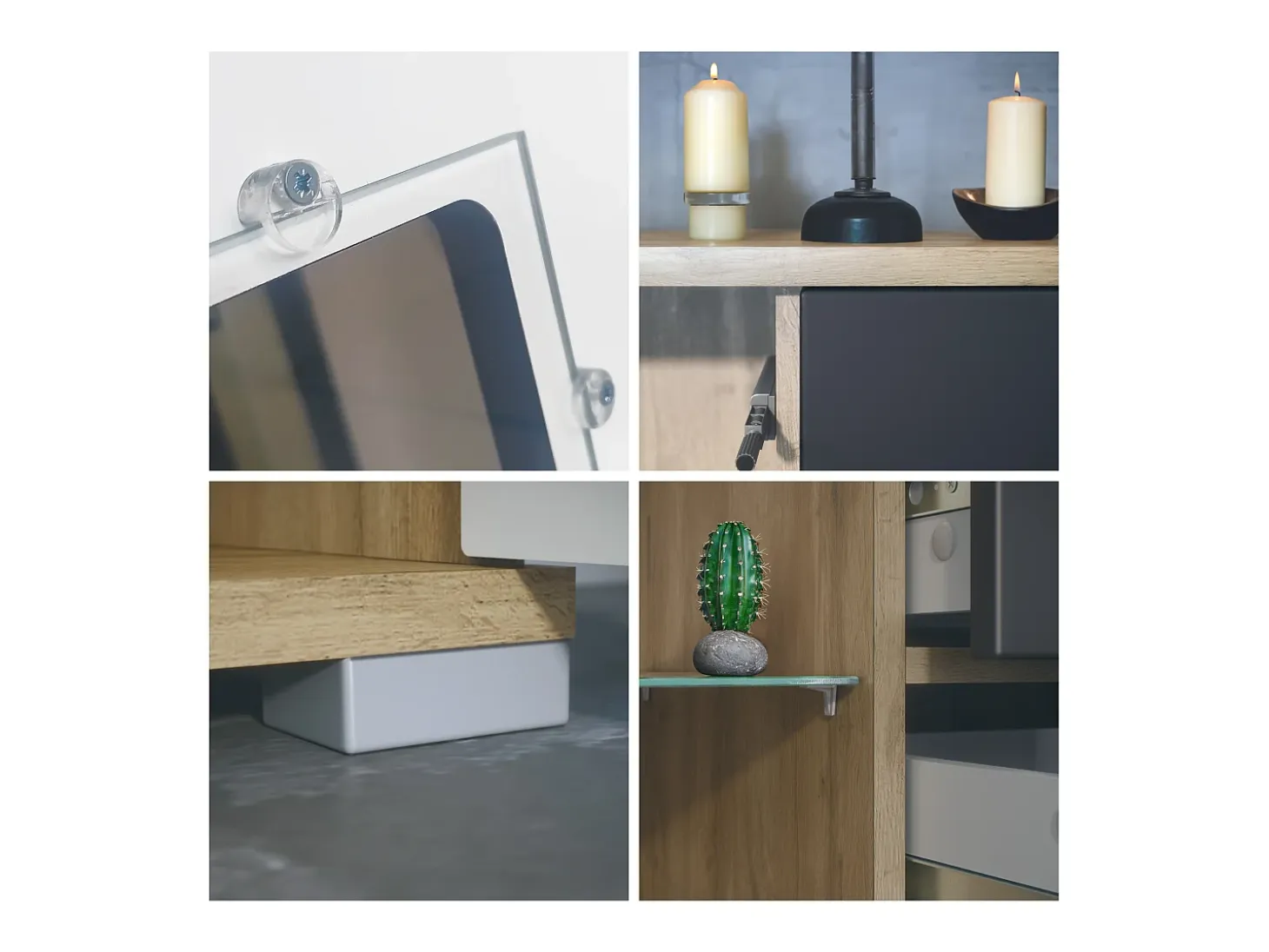 Aparador Grömitz V2 – Mueble con 2 Puertas Grandes y 4 Cajones, Roble Evoke/gris de alto brillo (166,5 x 75,5 x 35)