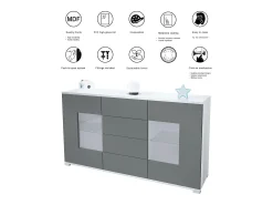 Aparador Grömitz V1 – Mueble con 2 Puertas Grandes y 4 Cajones, blanco mate/burdeos de alto brillo (138,5 x 75,5 x 35)