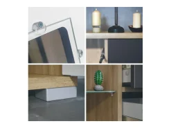 Aparador Grömitz V2 – Mueble con 2 Puertas Grandes y 4 Cajones, Roble Evoke/gris arena de alto brillo (166,5 x 75,5 x 35)