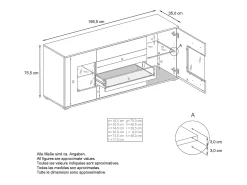 Aparador Grömitz V2 – Mueble con 2 Puertas Grandes y 4 Cajones, blanco mate/crema de alto brillo (166,5 x 75,5 x 35)