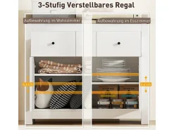 Aparador HOMCOM de 79×35×80 cm blanco, 2 cajones, 2 puertas con cierre suave, estante ajustable, moderno
