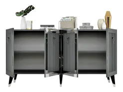 Aparador Kailua 1868, Antracita|Negro|Plata, 80x150x40cm, Aglomerado laminado