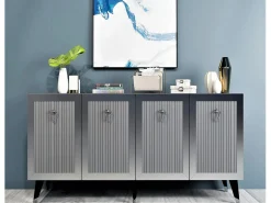 Aparador Kailua 1868, Antracita|Negro|Plata, 80x150x40cm, Aglomerado laminado
