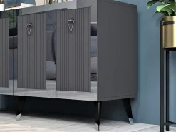 Aparador Kailua 1868, Antracita|Negro|Plata, 80x150x40cm, Aglomerado laminado