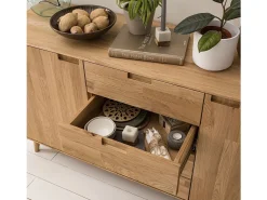 Aparador Kundy madera maciza de roble 2 puertas 4 cajones 160 cm